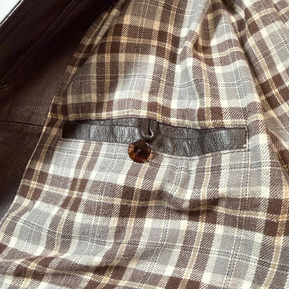 Harbor Bay Brown Genuine Leather Jacket Mens 2XLT Tall Plaid Lined Full Zip Coat - Picture 7 of 10